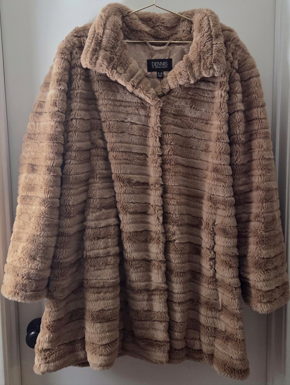 Dennis Basso Plush Teddy Coat in Light Brown